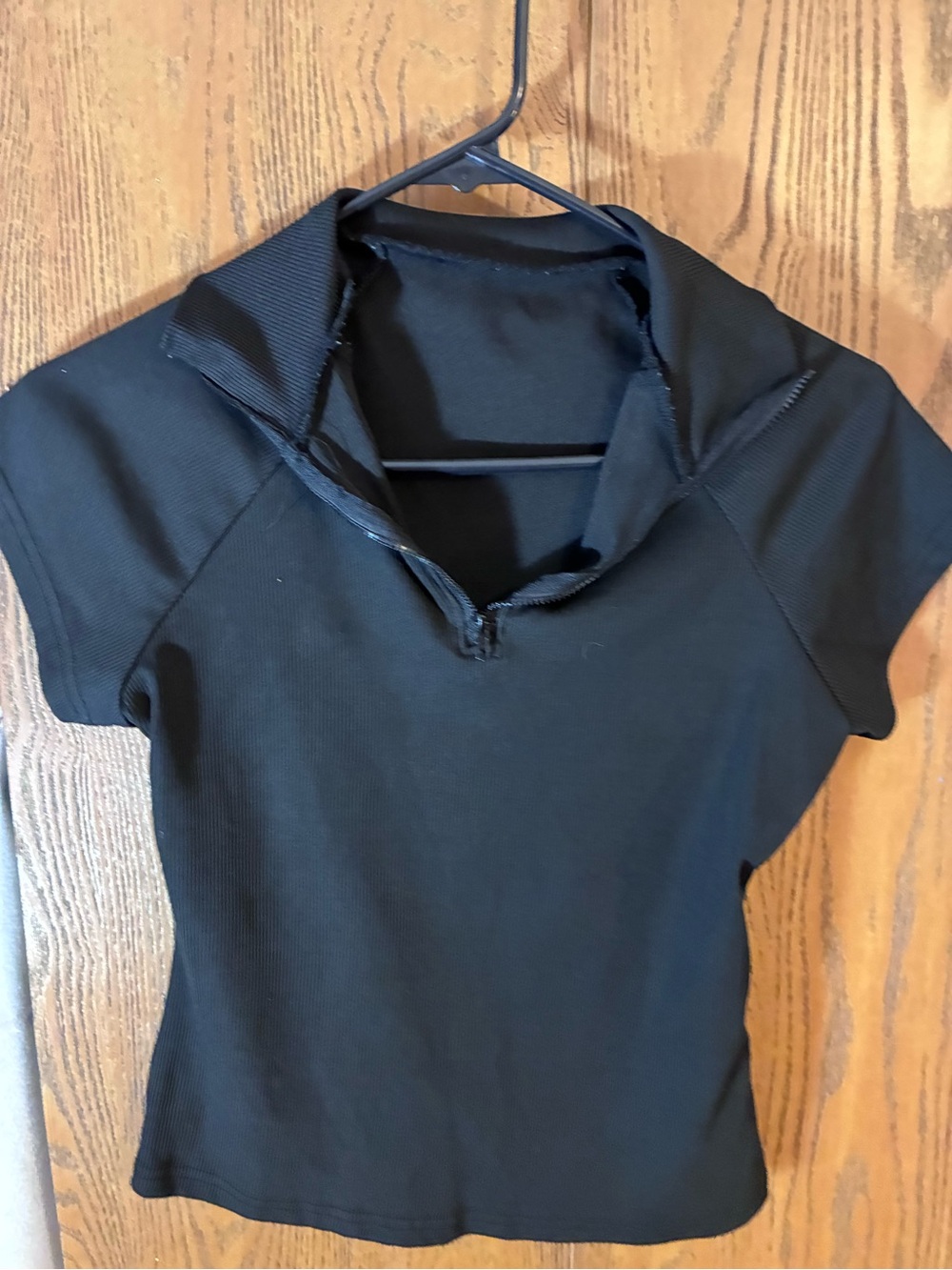 SHEIN Black Ribbed Quarter Zip Collared Top Size M